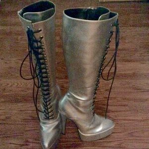 Silver Knee high Platform Laceup Boots sz 8